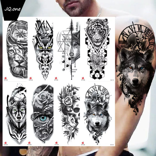 Small Full-Arm Waterproof Temporary Tattoo Sticker Wolf Head Tiger Head Flower Tattoo Body Art Sticker Arm Men And Women