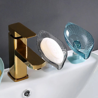 1 PC Transparent Leaf Shape Soap Box Drain Soap Holder Box Bathroom Shower Soap Holder Dish Storage Plate Tray Bathroom Supplies