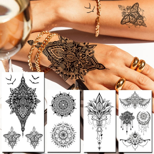 Temporary Tattoo For Women Men Mandala Henna Flower Tattoo